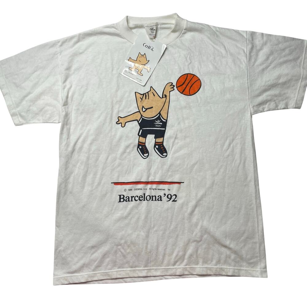 Vintage Barcelona 1992 Olympics Cobi Basketball Short Sleeve Shirt XL Men's